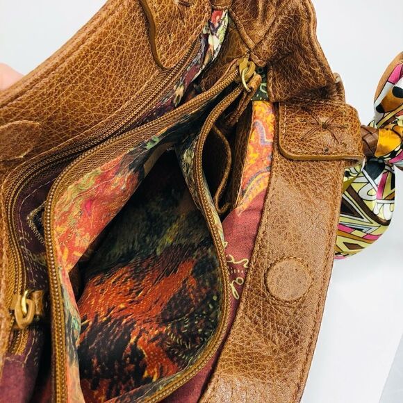 Fatto a mano by Carlos Falchi Vintage Leather Satchel Bag Purse w Accent Scarf - Picture 6 of 9